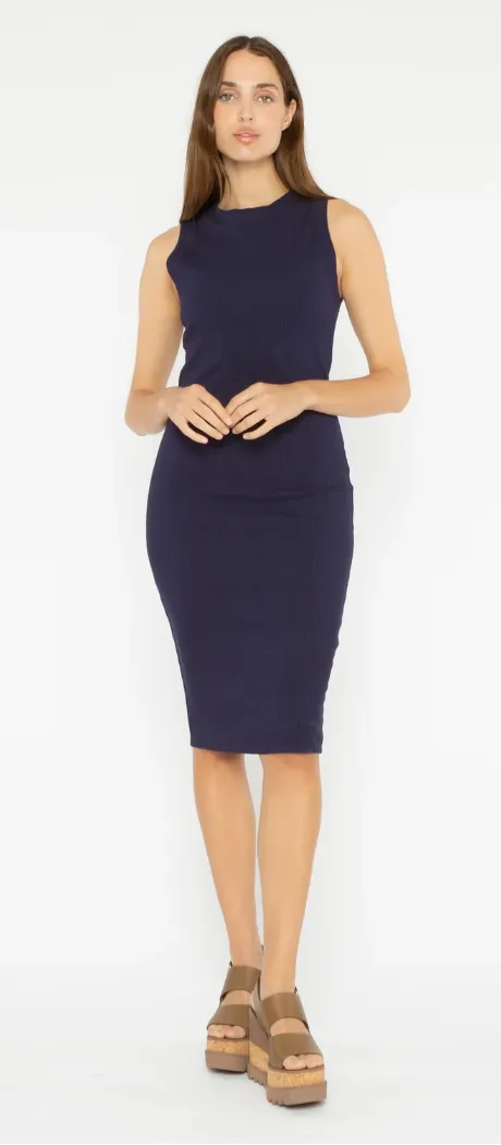 Navy Rib Tank Midi Dress