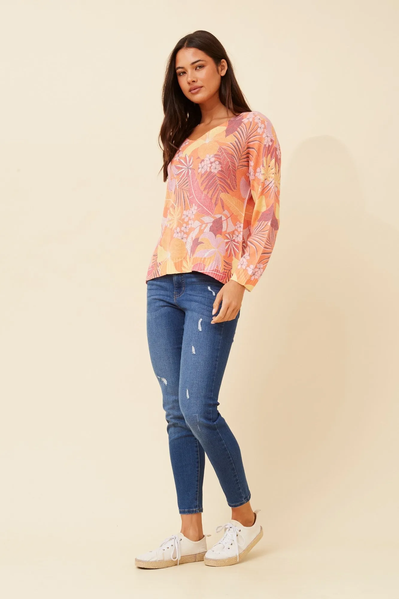 NEAVE LEAF PRINT KNIT PULLOVER