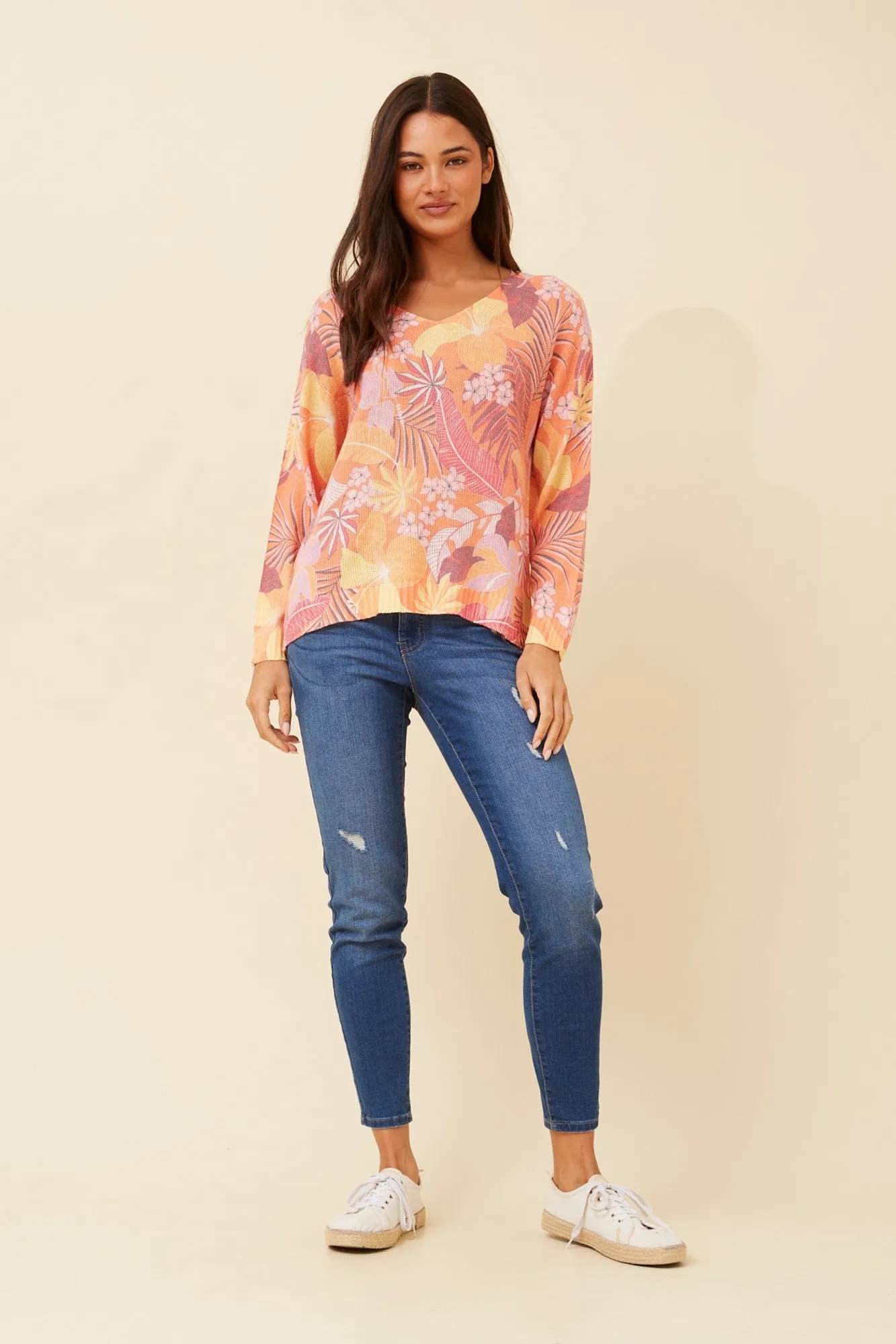 NEAVE LEAF PRINT KNIT PULLOVER