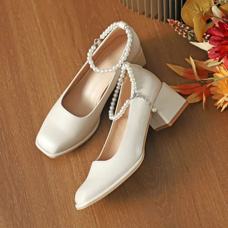 Nude Block Heels Closed Toe Women's Shoes Fall Fashion Low-Cut Square Toe