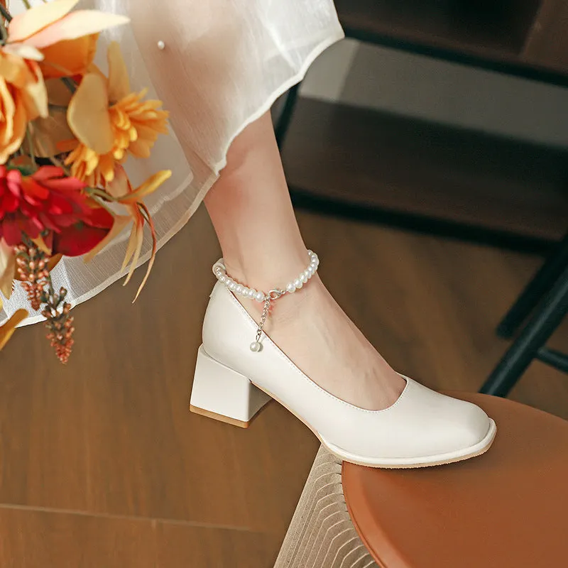 Nude Block Heels Closed Toe Women's Shoes Fall Fashion Low-Cut Square Toe