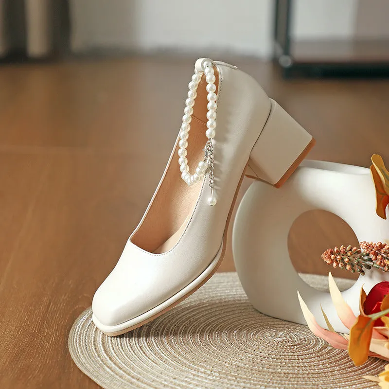 Nude Block Heels Closed Toe Women's Shoes Fall Fashion Low-Cut Square Toe