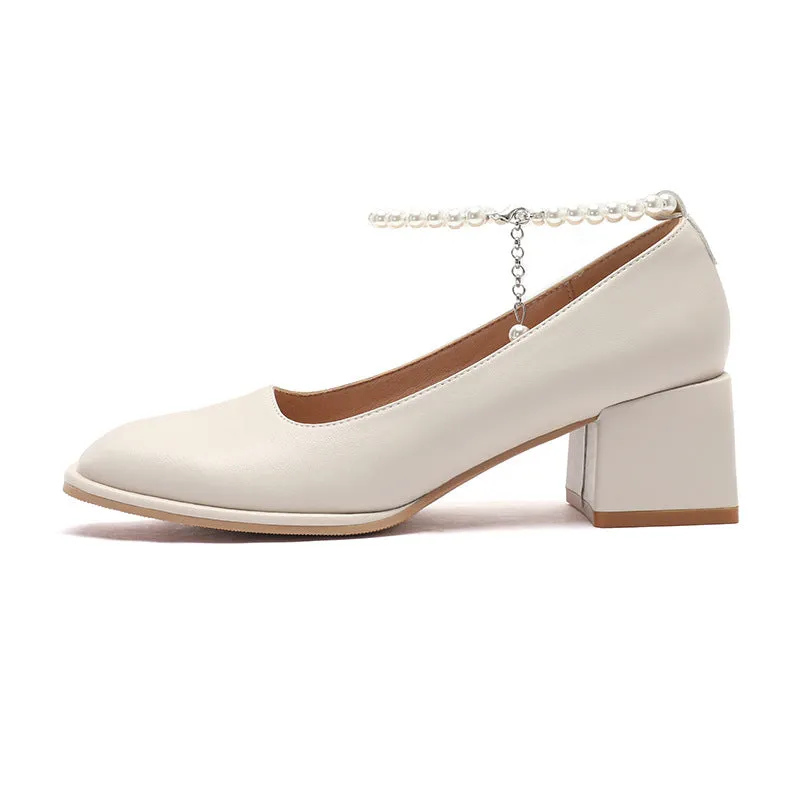 Nude Block Heels Closed Toe Women's Shoes Fall Fashion Low-Cut Square Toe