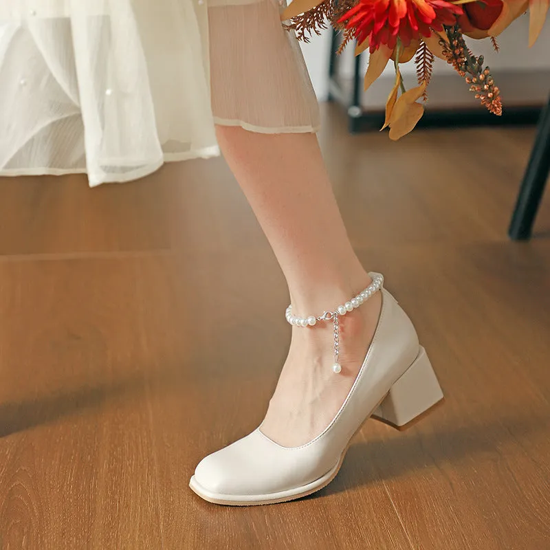 Nude Block Heels Closed Toe Women's Shoes Fall Fashion Low-Cut Square Toe