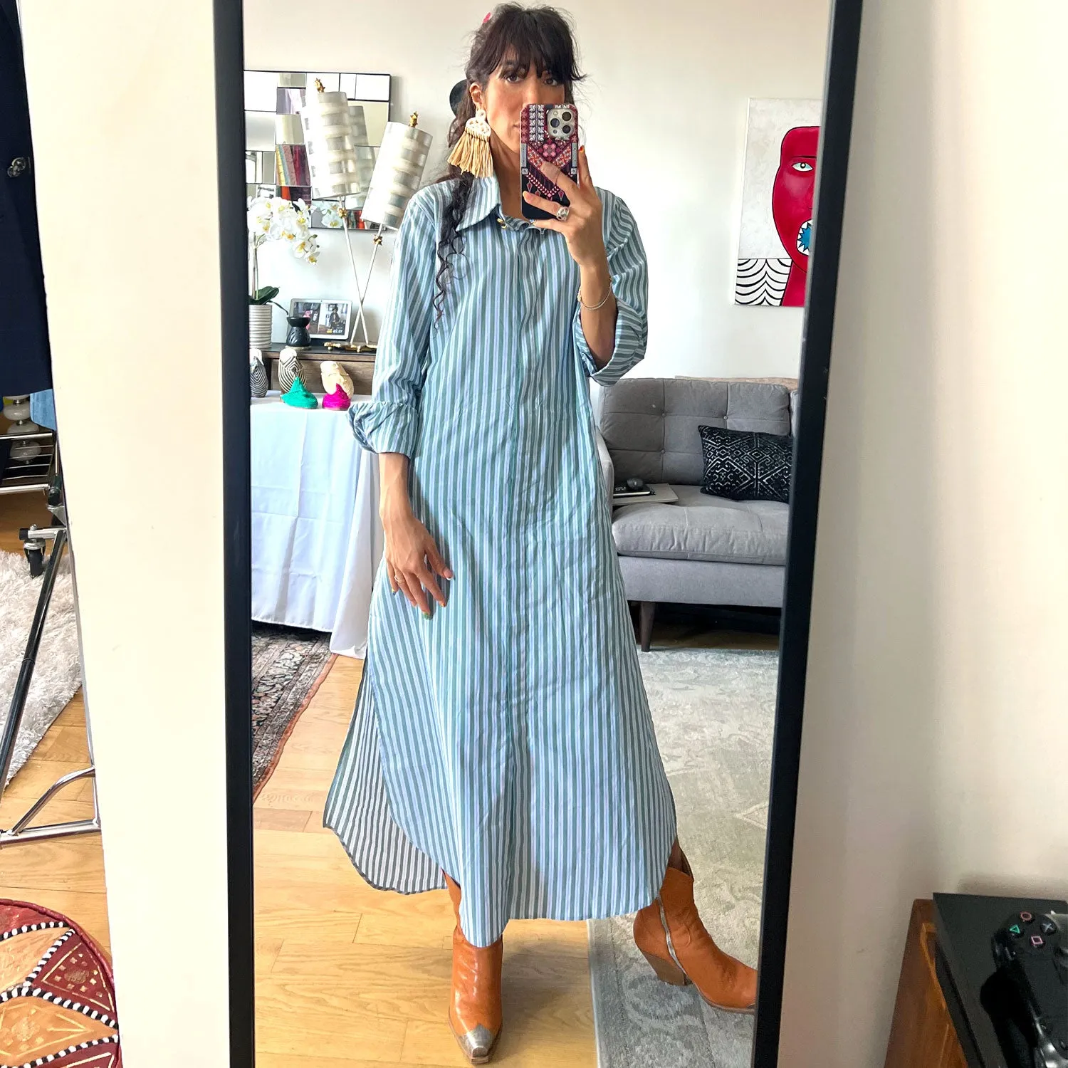 Open-Back Shirt Dress in Green