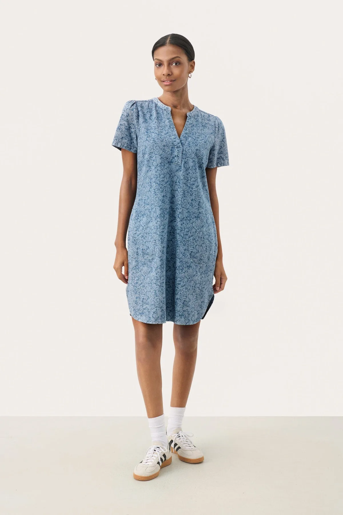 Part Two Aminase Denim Rose Short Sleeve Denim Dress with Pockets