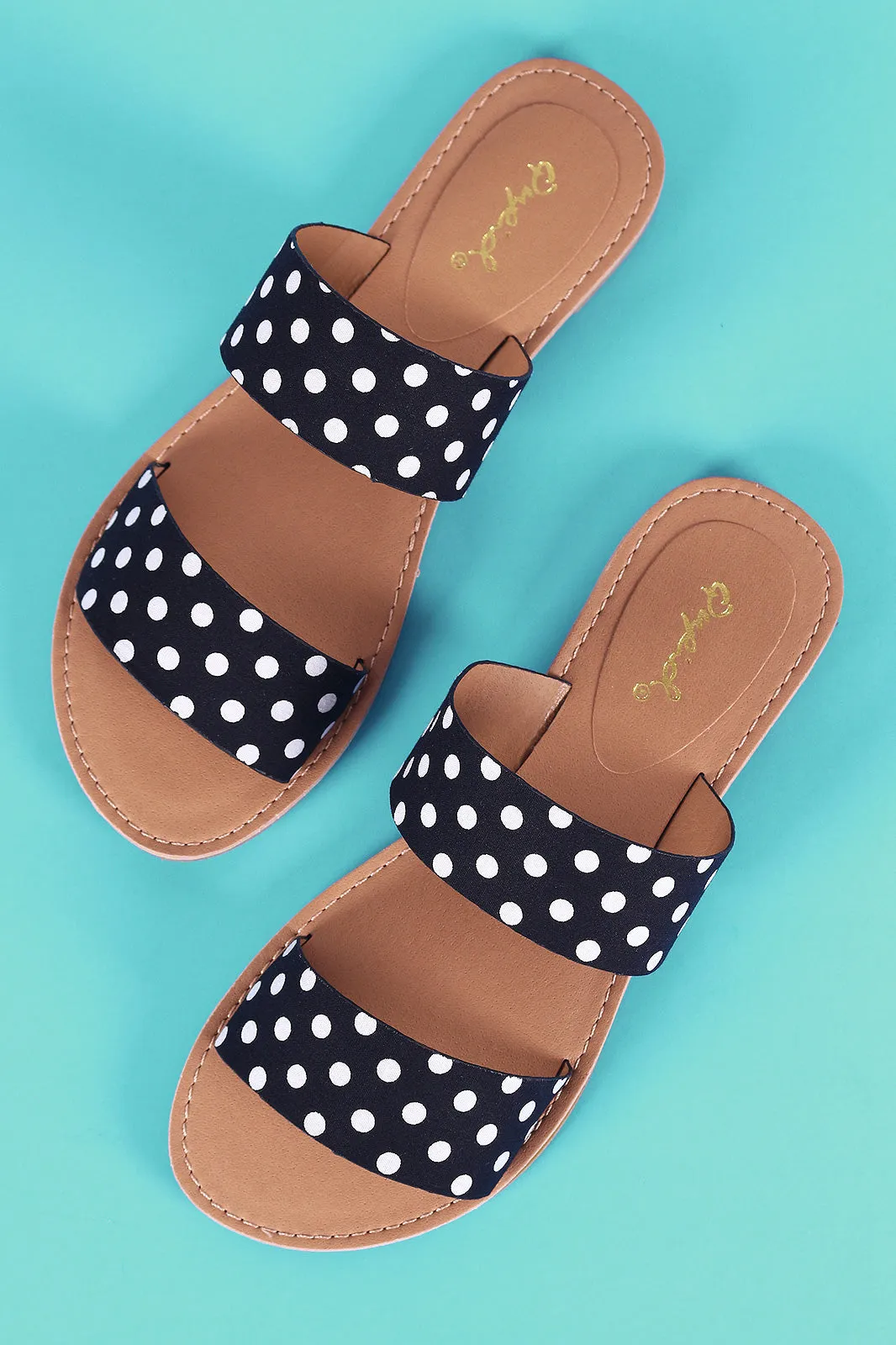 Qupid Printed Double Band Slide Flat Sandals
