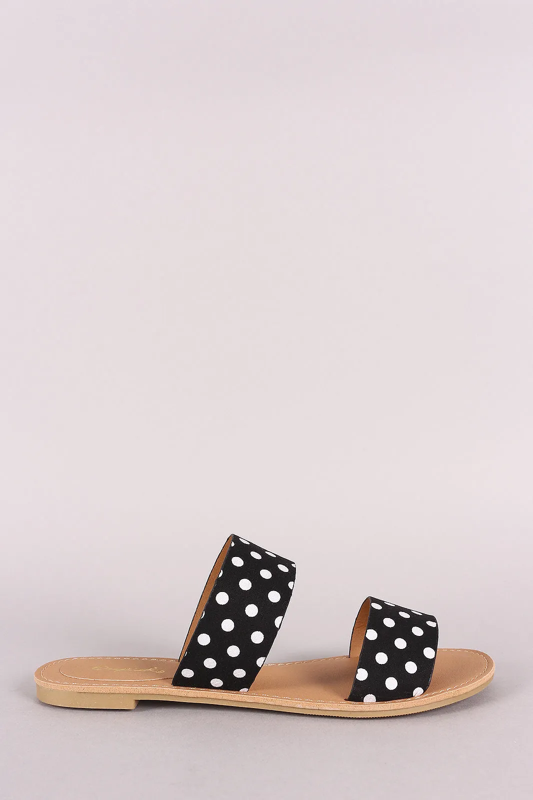 Qupid Printed Double Band Slide Flat Sandals