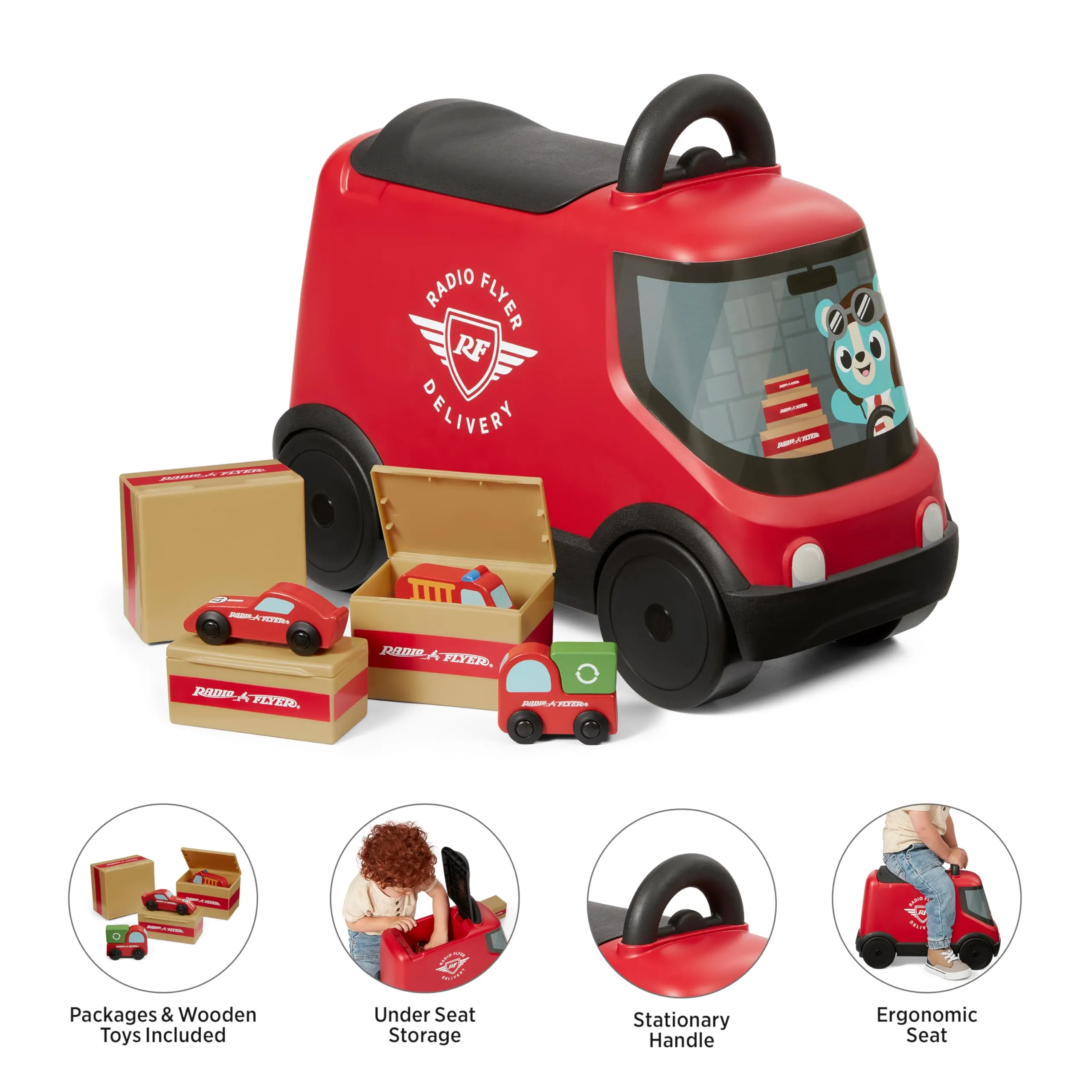 Radio Flyer Delivery Van Ride On Toy for Kids, Red Toddler Ride on Toy for Ages 2 