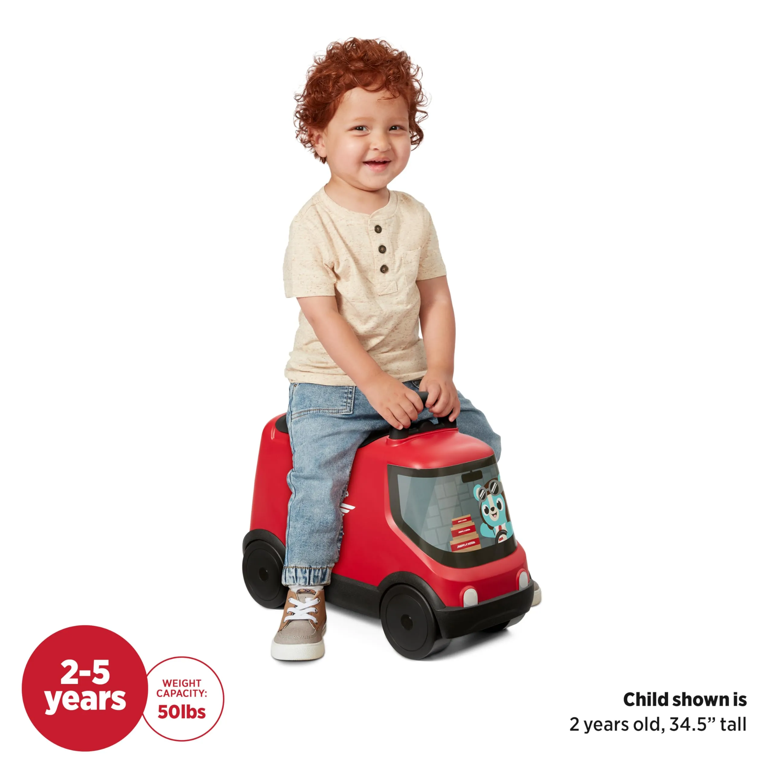 Radio Flyer Delivery Van Ride On Toy for Kids, Red Toddler Ride on Toy for Ages 2 