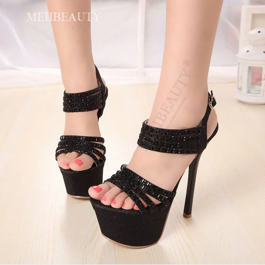 Rhinestone Open Toe Platform Stiletto High Heels Sandals Club Shoes