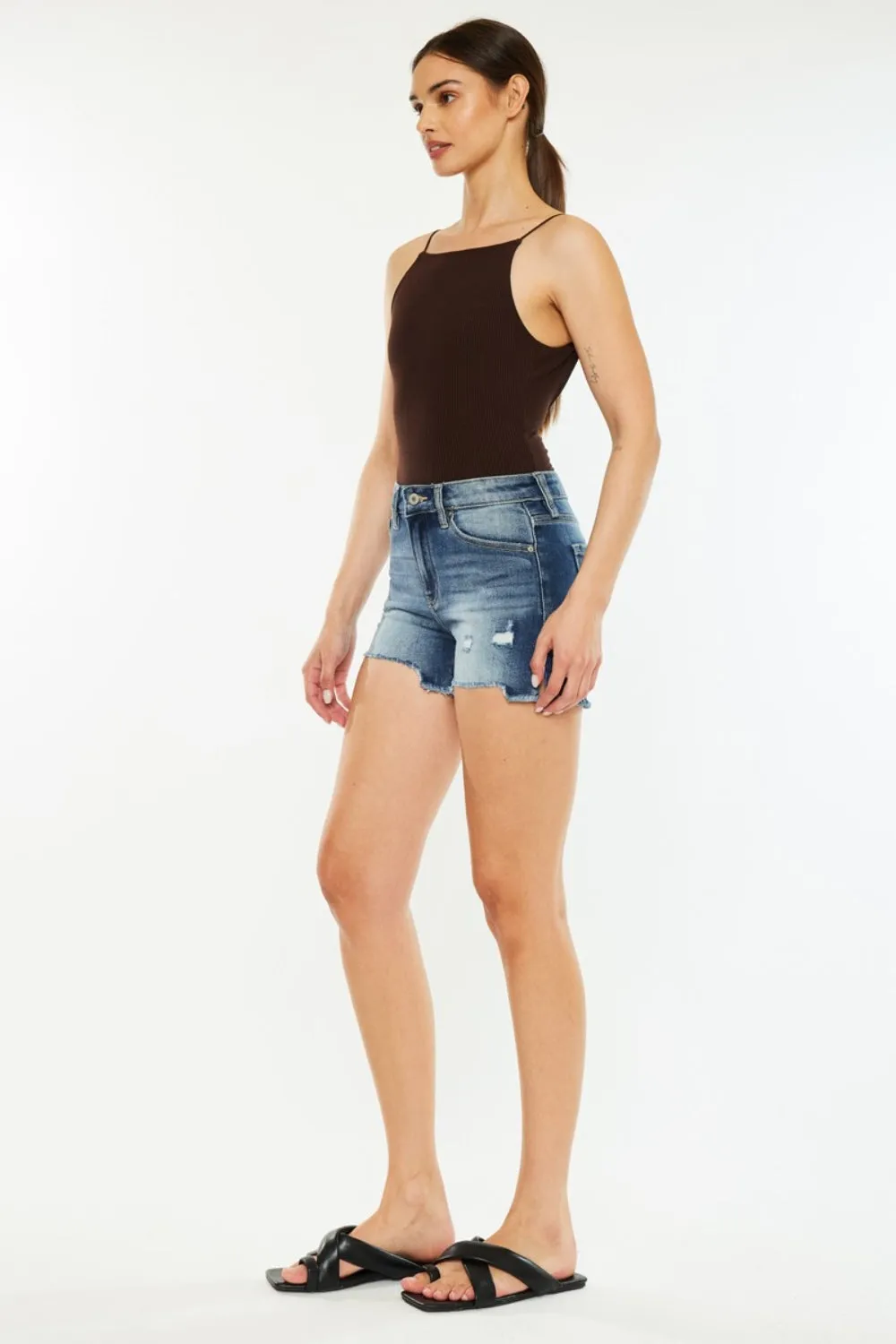 Sarah High Waist Raw Hem Denim Shorts Kancan