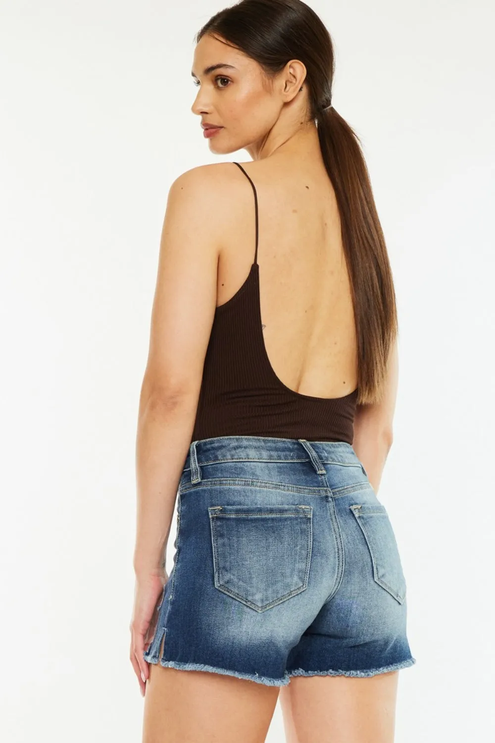 Sarah High Waist Raw Hem Denim Shorts Kancan