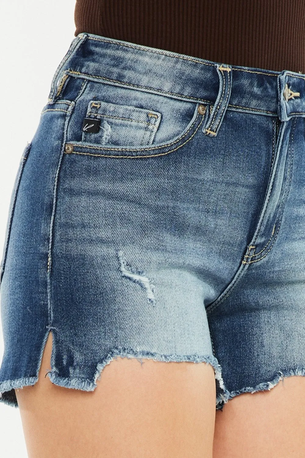 Sarah High Waist Raw Hem Denim Shorts Kancan