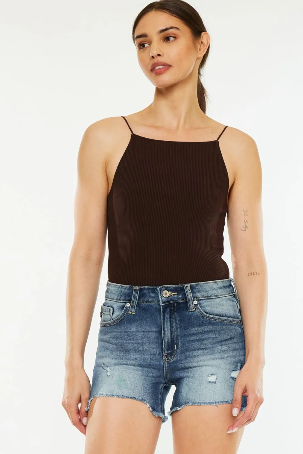 Sarah High Waist Raw Hem Denim Shorts Kancan
