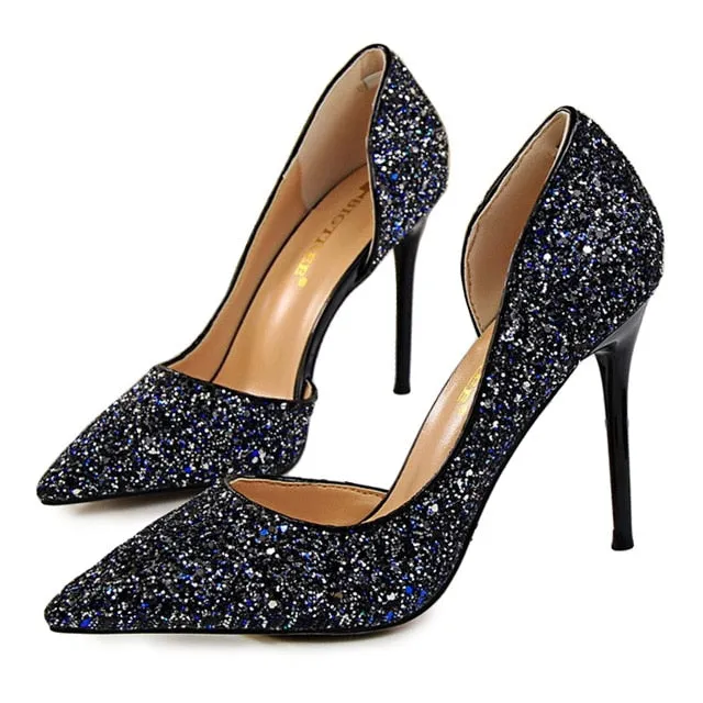 Sexy High Heels Pointed Toe Stiletto Glitter Heels- Wedding Shoes Bride Designer Heels