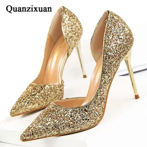 Sexy High Heels Pointed Toe Stiletto Glitter Heels- Wedding Shoes Bride Designer Heels