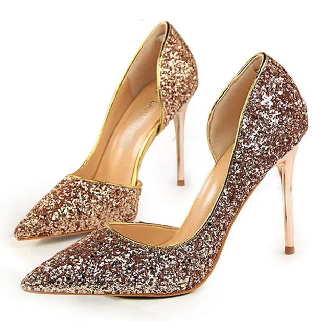 Sexy High Heels Pointed Toe Stiletto Glitter Heels- Wedding Shoes Bride Designer Heels