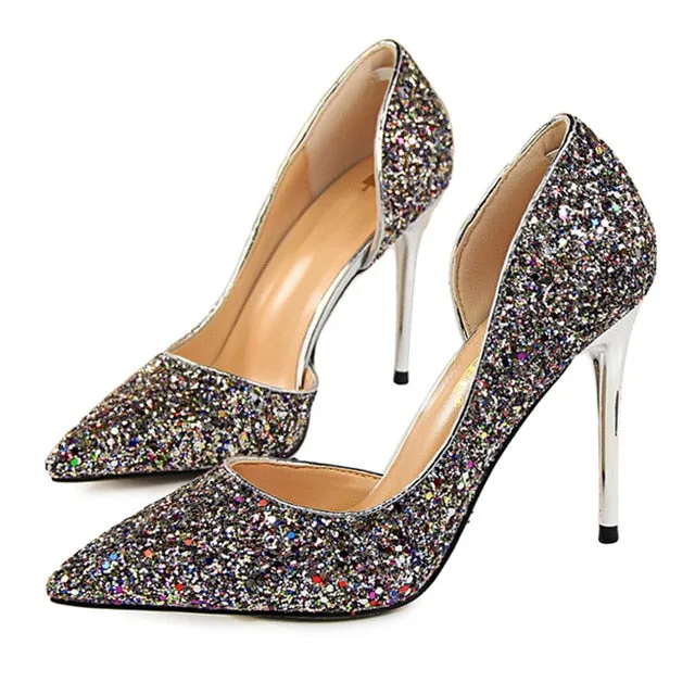 Sexy High Heels Pointed Toe Stiletto Glitter Heels- Wedding Shoes Bride Designer Heels