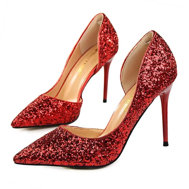 Sexy High Heels Pointed Toe Stiletto Glitter Heels- Wedding Shoes Bride Designer Heels
