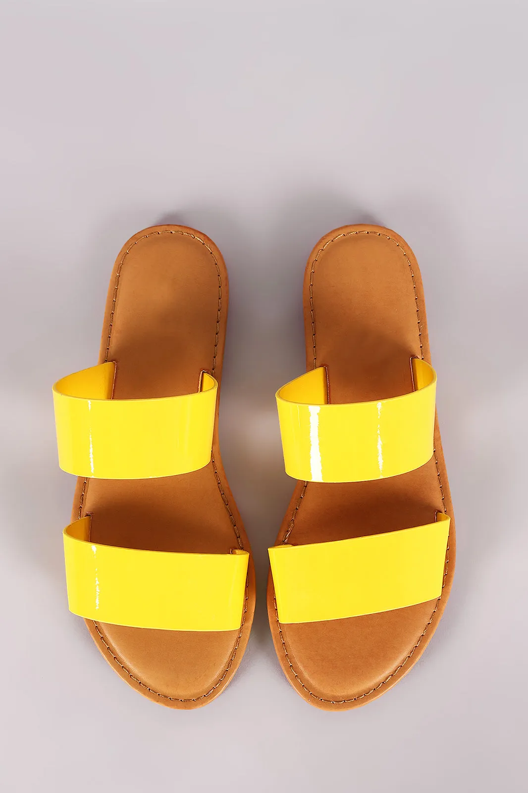 Sunny Feet Patent Double Band Slide Flat Sandals