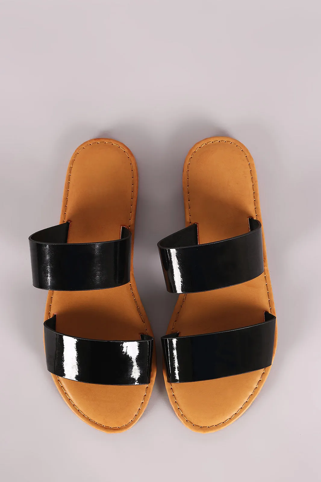 Sunny Feet Patent Double Band Slide Flat Sandals