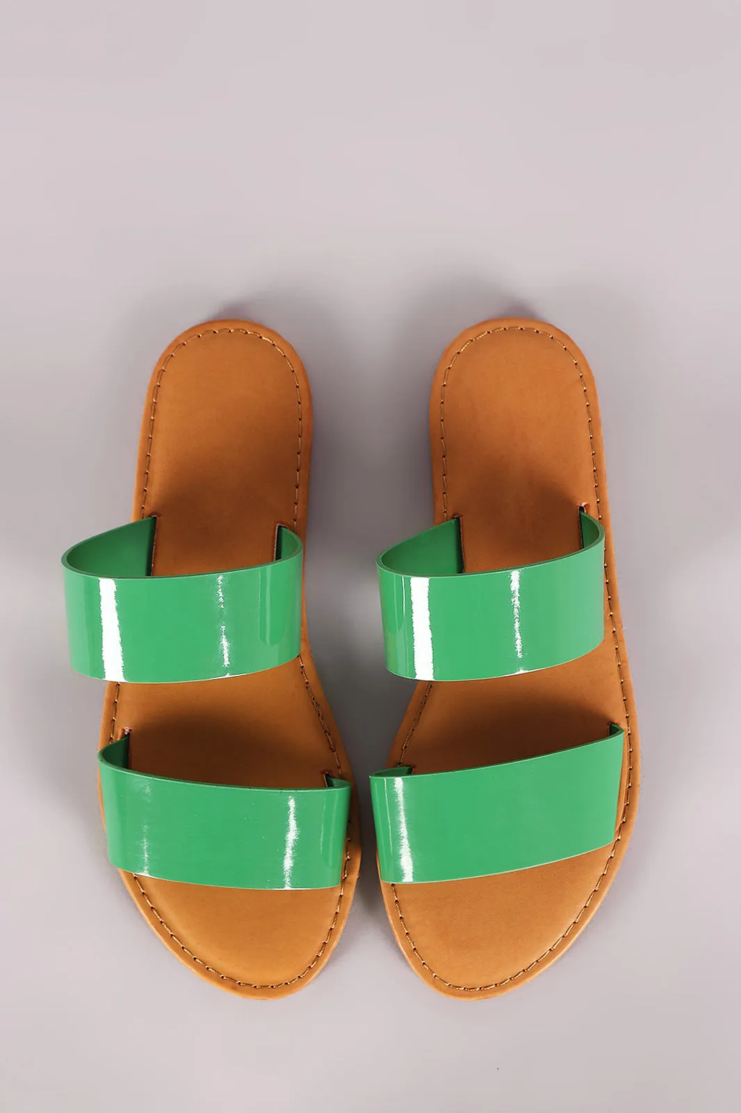 Sunny Feet Patent Double Band Slide Flat Sandals
