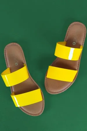 Sunny Feet Patent Double Band Slide Flat Sandals