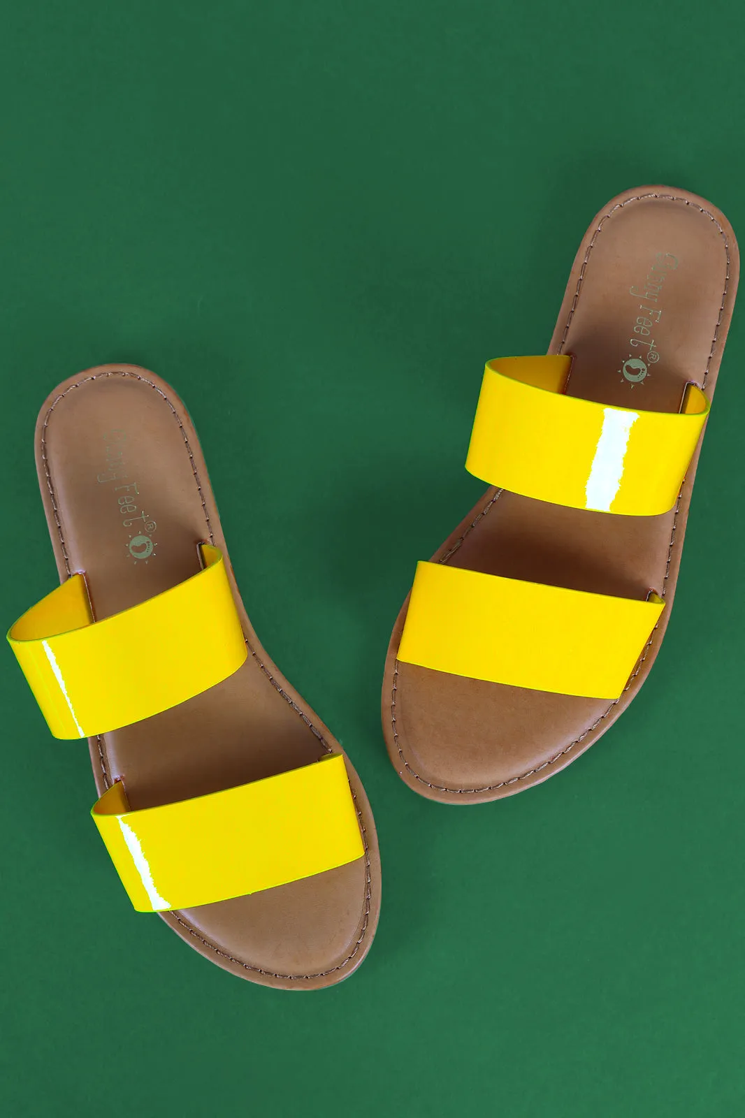 Sunny Feet Patent Double Band Slide Flat Sandals
