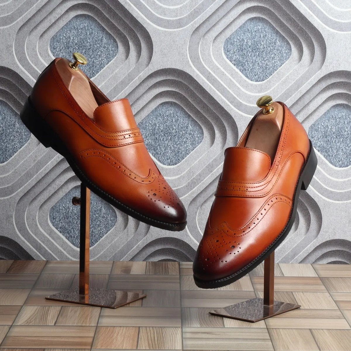Tan Leather Sassy Slip-On Shoes For Men