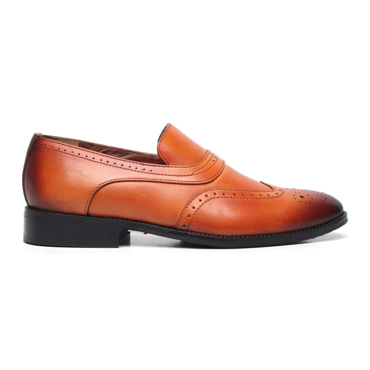 Tan Leather Sassy Slip-On Shoes For Men
