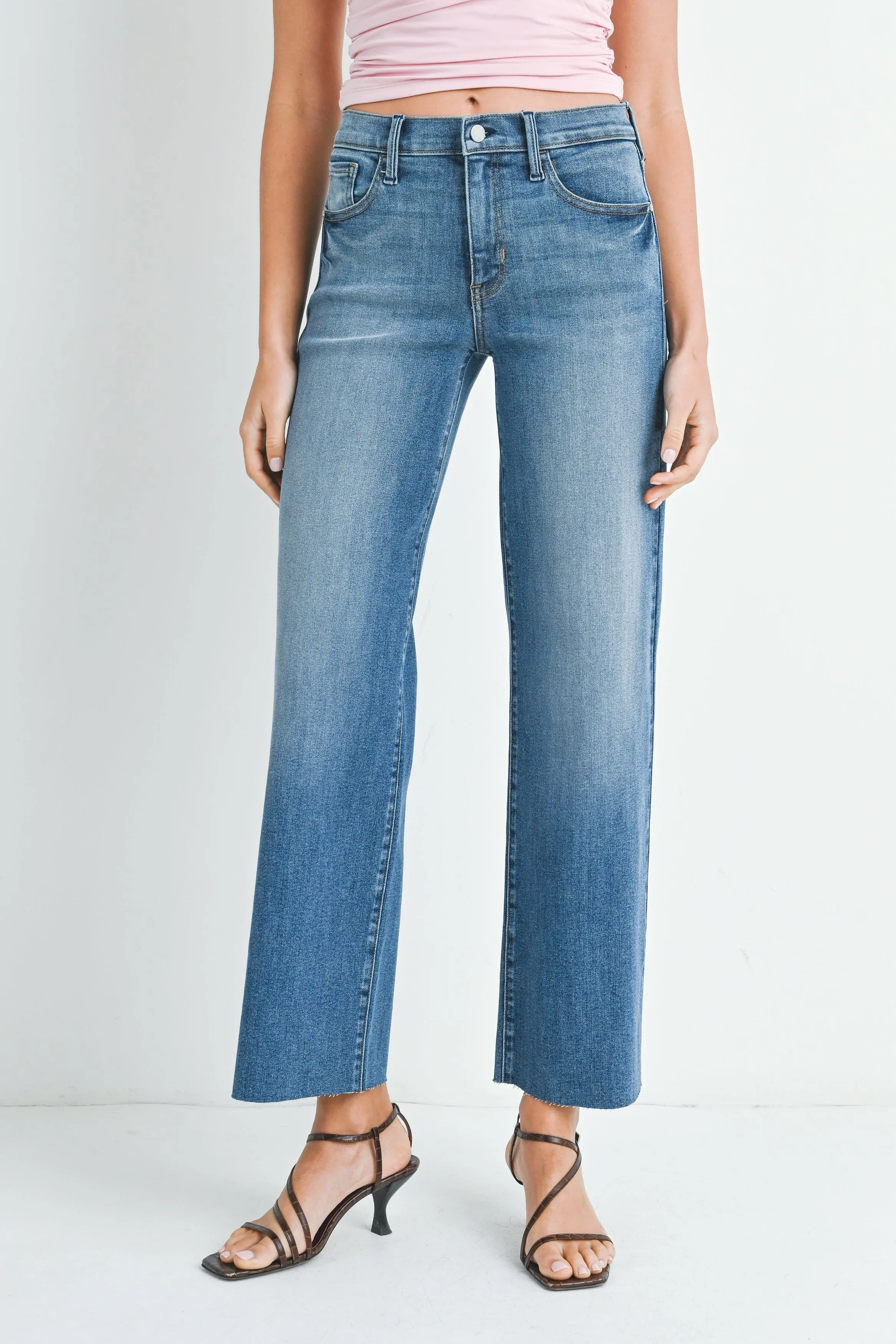 The Aubrielle High Rise Slim Palazzo Scissor Cut Hem Jeans