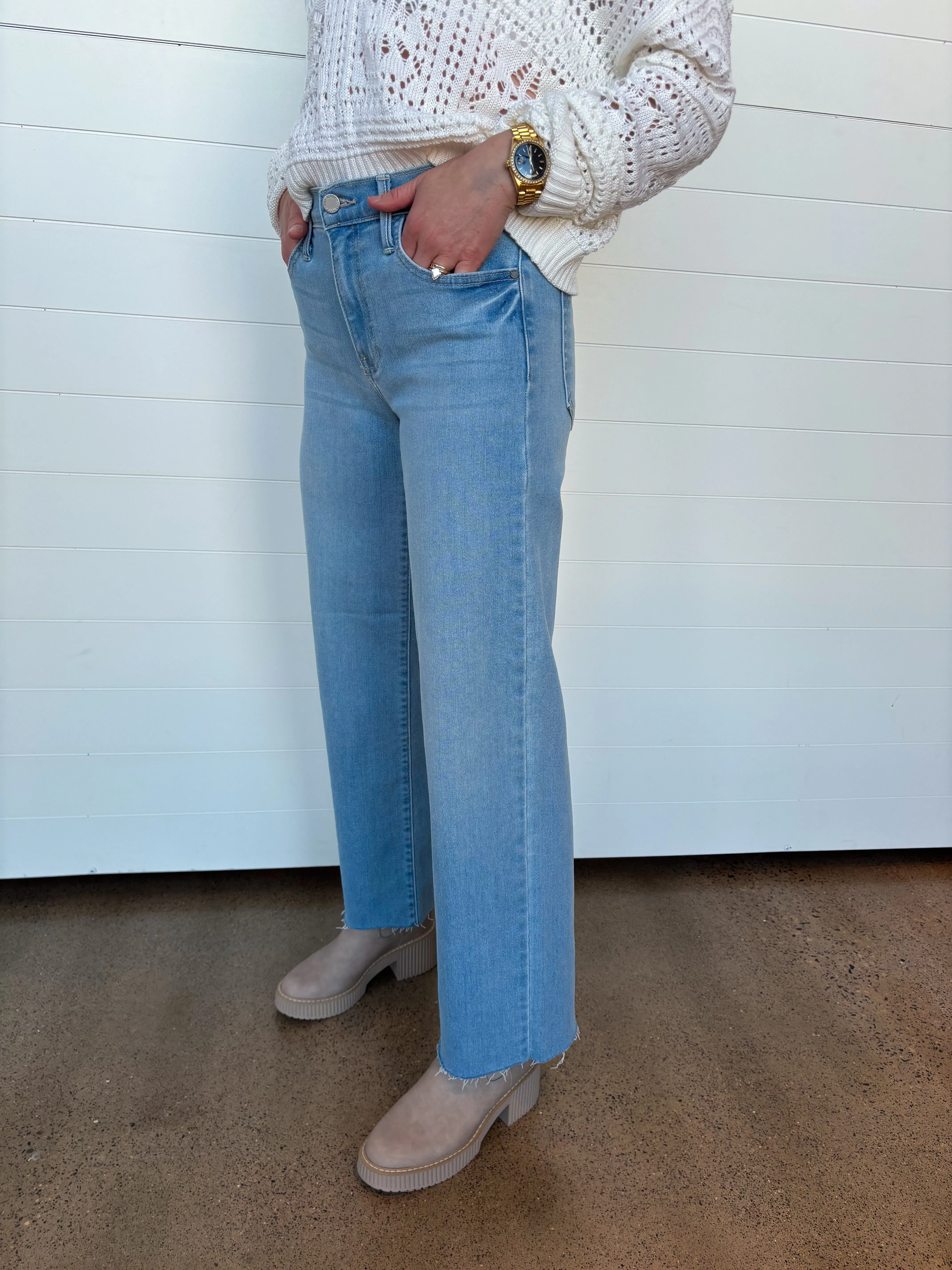 The Aubrielle High Rise Slim Palazzo Scissor Cut Hem Jeans
