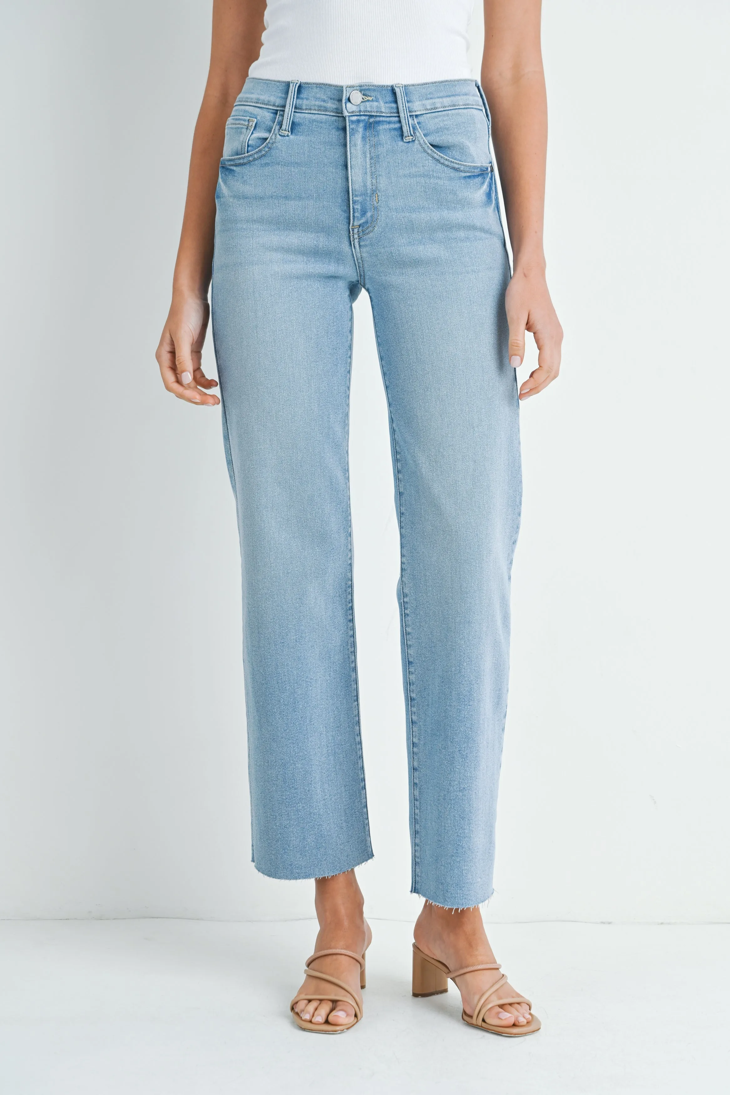 The Aubrielle High Rise Slim Palazzo Scissor Cut Hem Jeans
