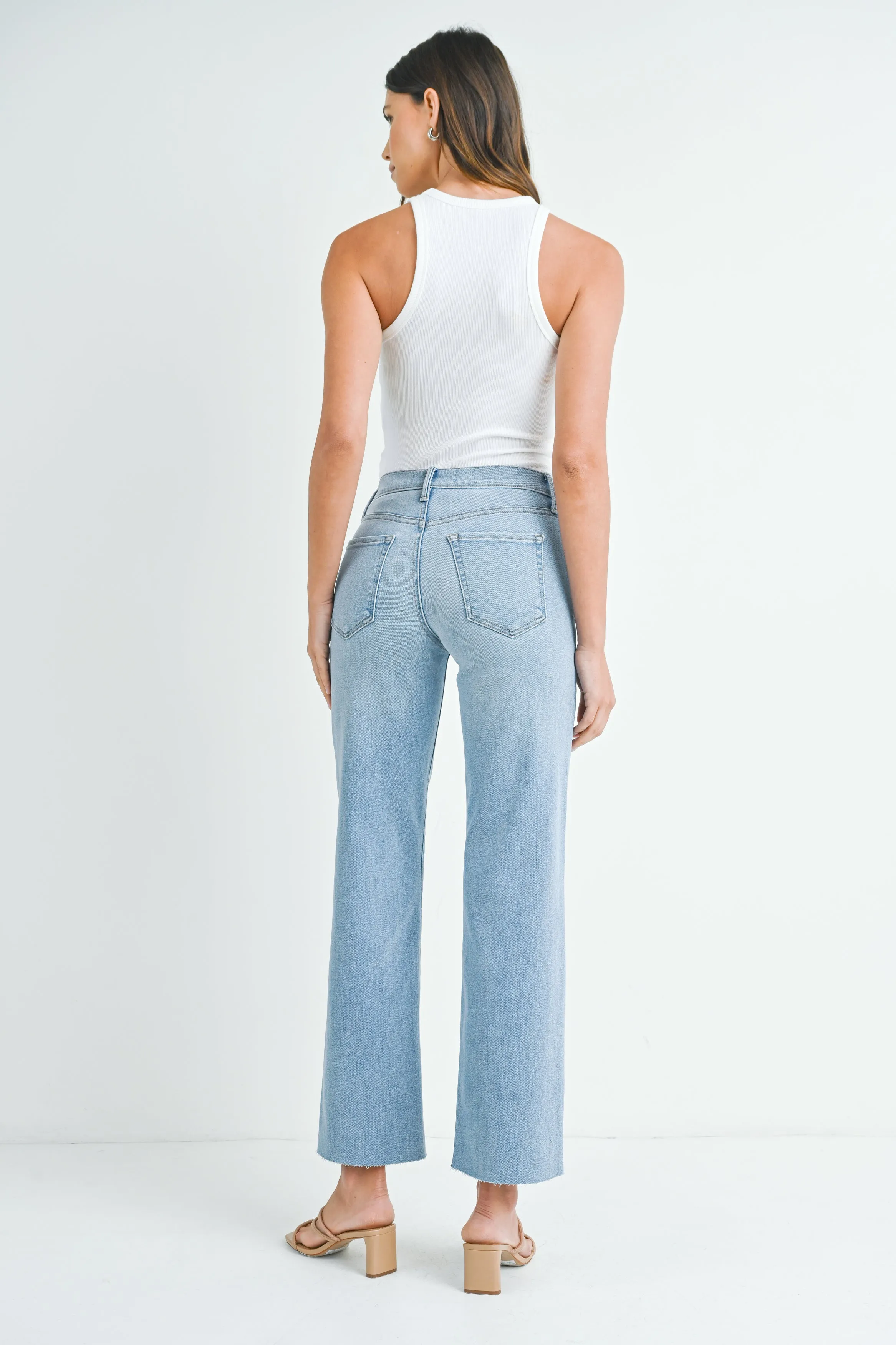 The Aubrielle High Rise Slim Palazzo Scissor Cut Hem Jeans