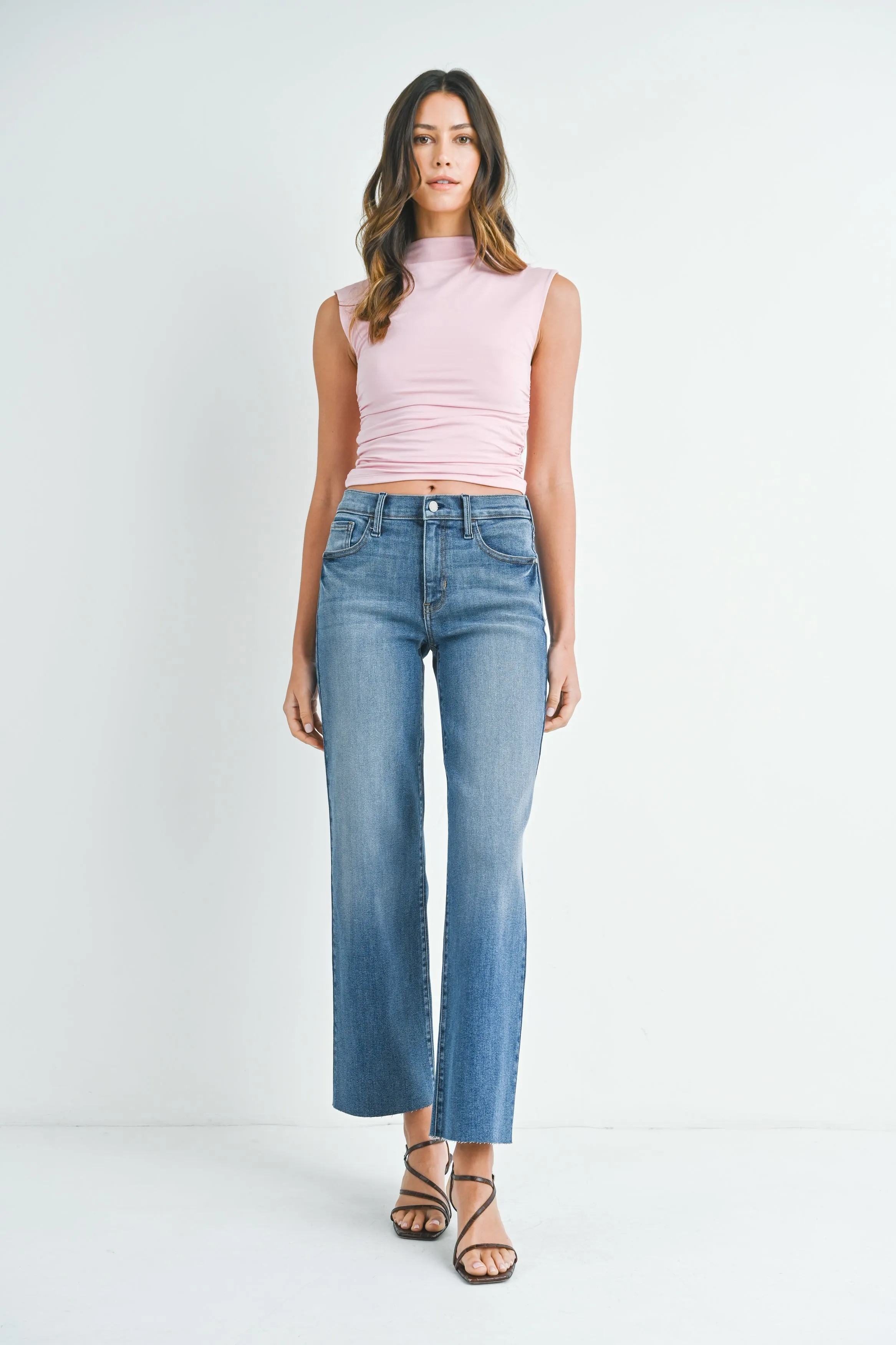 The Aubrielle High Rise Slim Palazzo Scissor Cut Hem Jeans