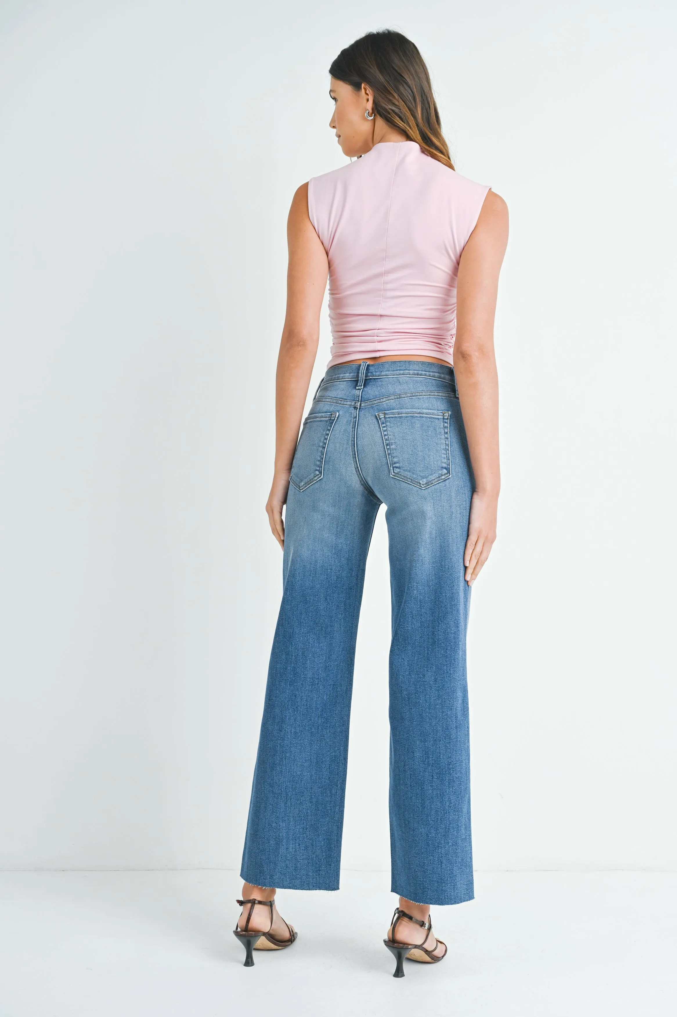 The Aubrielle High Rise Slim Palazzo Scissor Cut Hem Jeans