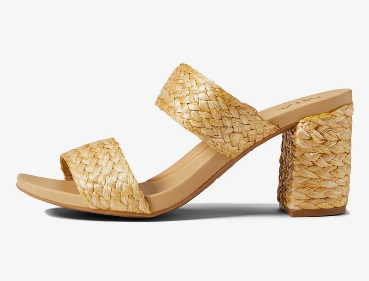 The Felecity Sandals: Wide Strap Slip On Straw Heeled Sandal