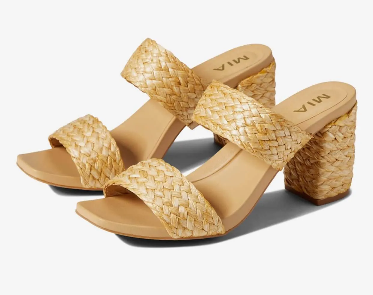 The Felecity Sandals: Wide Strap Slip On Straw Heeled Sandal