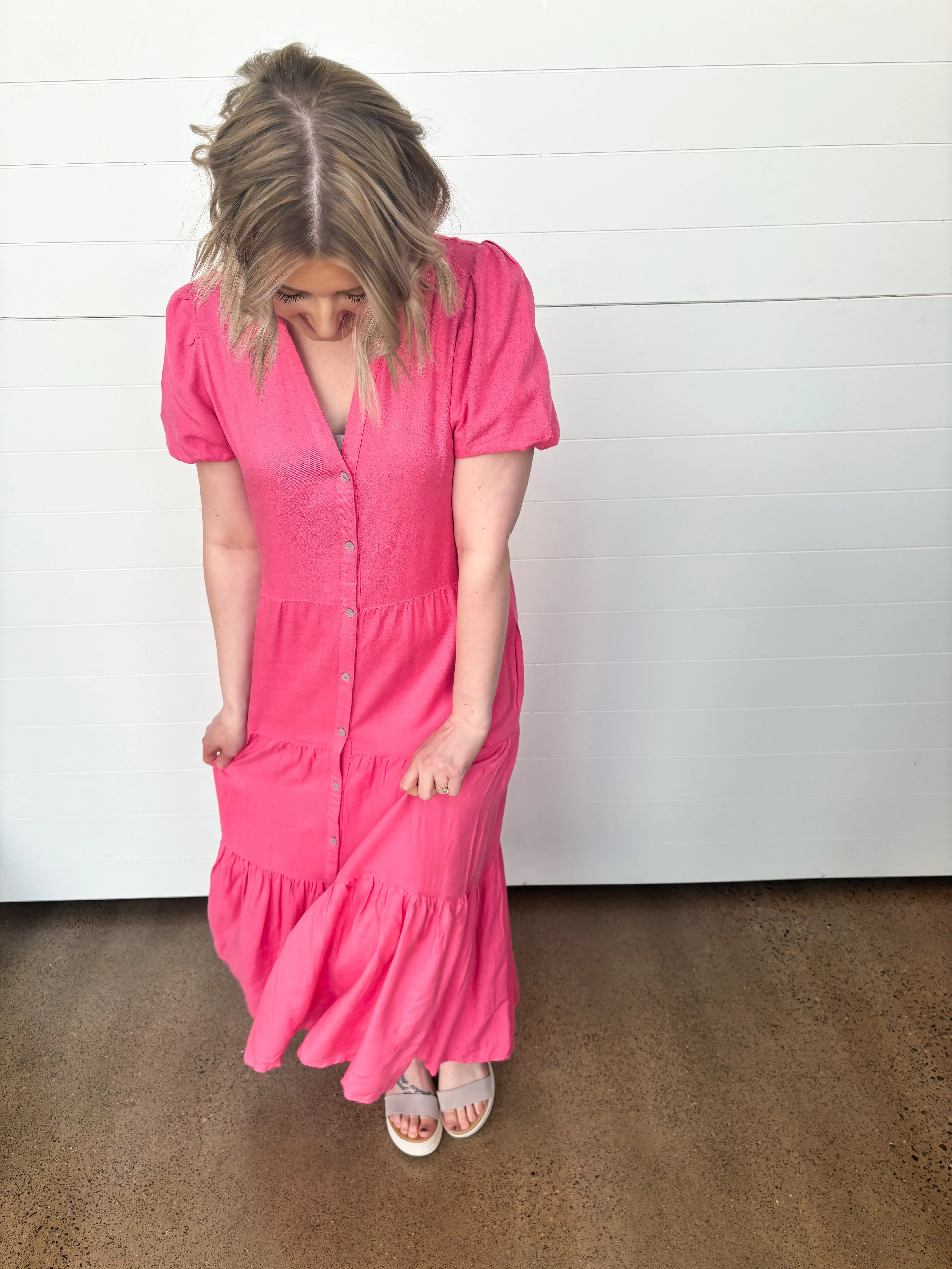 The Marilyn Collared Tiered Skirt Midi Dress
