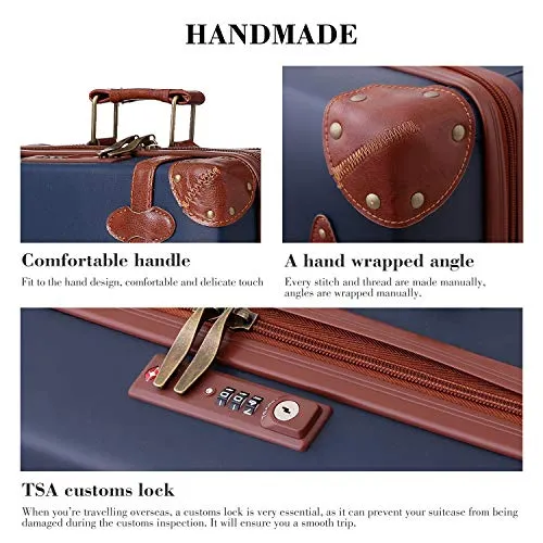 urecity Cute Vintage Carry on Mini Trunk Suitcase with Leather Strips and Shoulder Strap (Navy Blue)