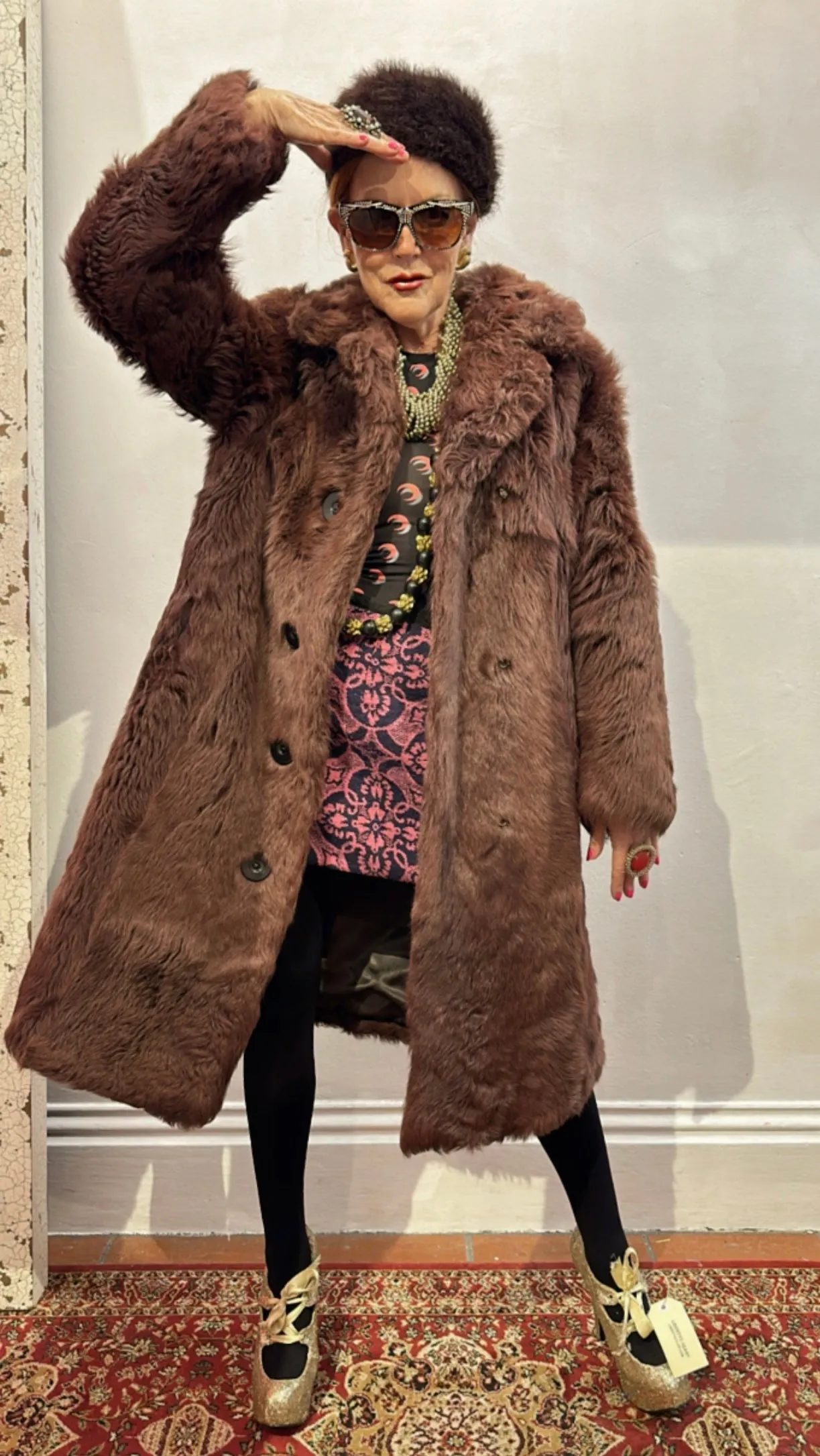 Vintage Brown Long Faux Fur Coat