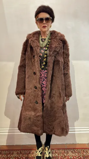 Vintage Brown Long Faux Fur Coat