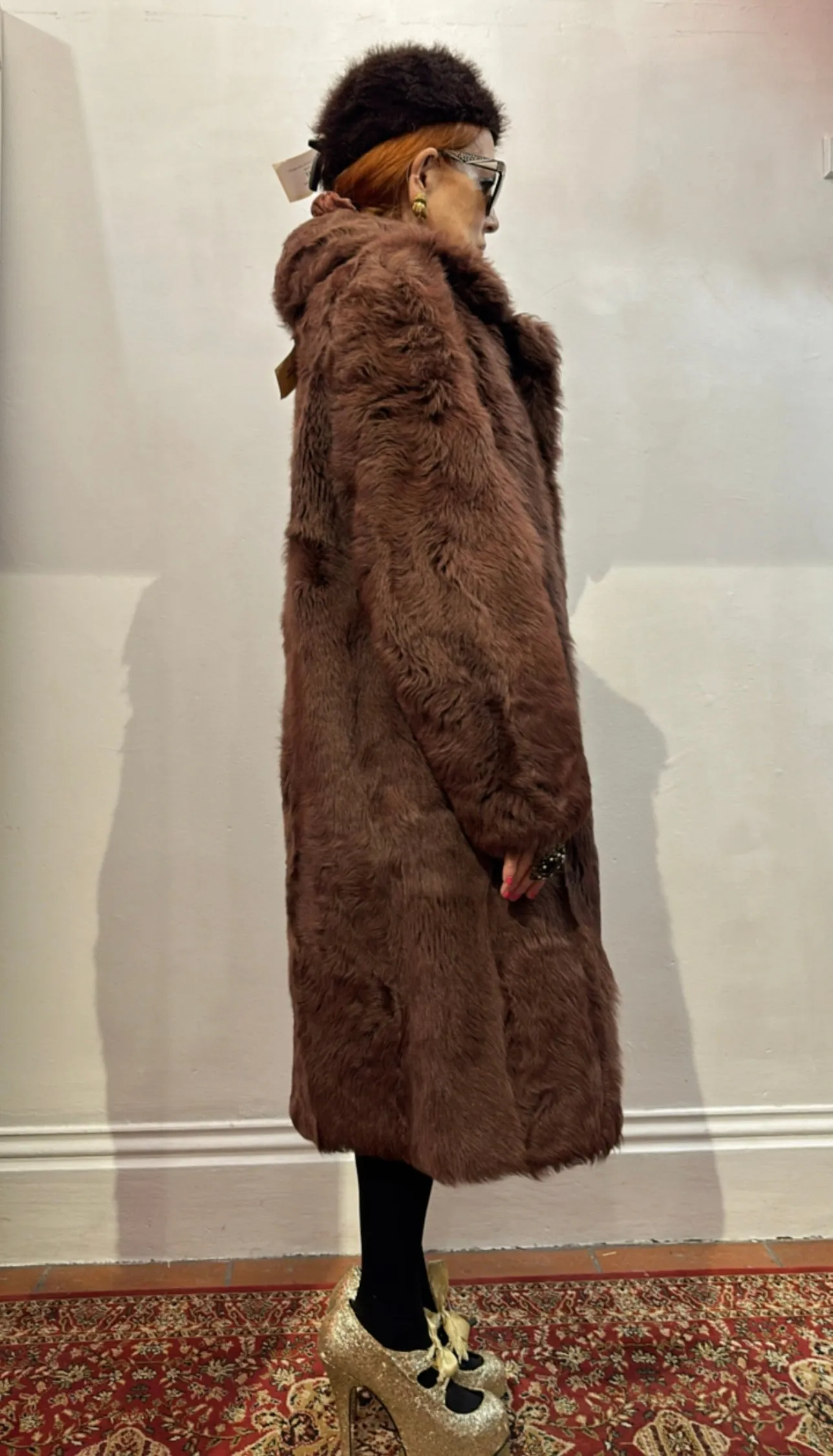 Vintage Brown Long Faux Fur Coat