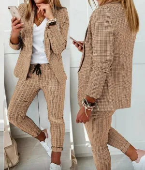 Women's Checked Suit  Tailored Blazer & Slim-Fit Cropped Pants  Classic Lapel