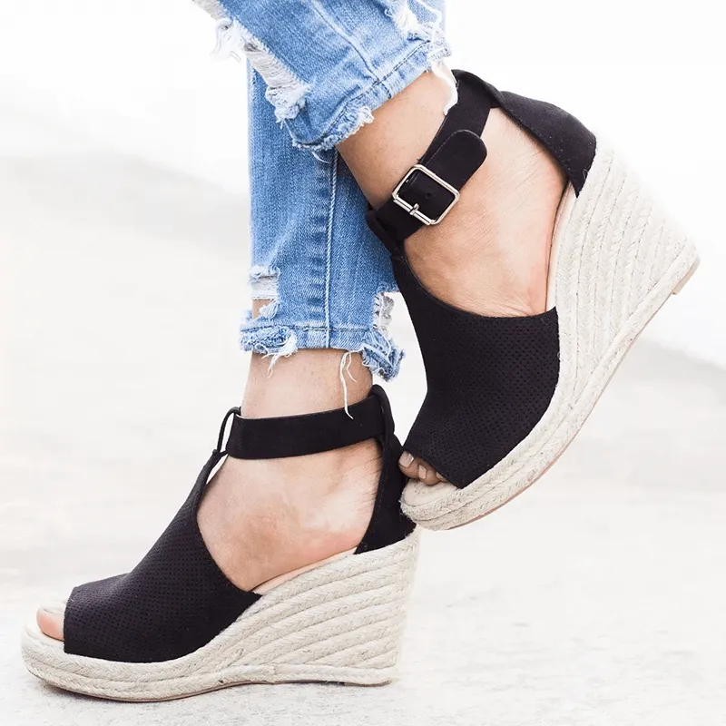 Women's Leopard Espadrilles Wedge Peep Toe Ankle Strap Sandals