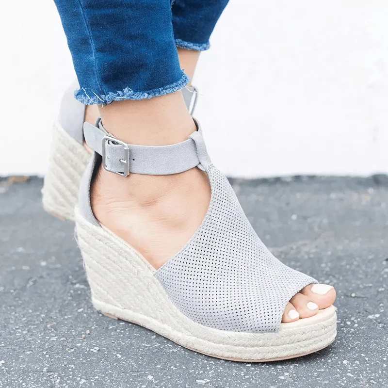 Women's Leopard Espadrilles Wedge Peep Toe Ankle Strap Sandals