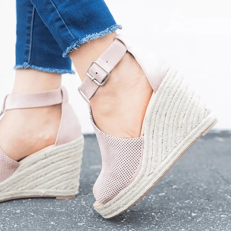 Women's Leopard Espadrilles Wedge Peep Toe Ankle Strap Sandals