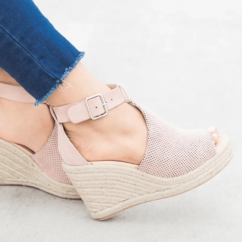Women's Leopard Espadrilles Wedge Peep Toe Ankle Strap Sandals