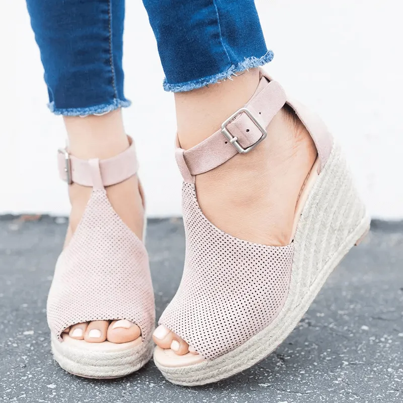 Women's Leopard Espadrilles Wedge Peep Toe Ankle Strap Sandals